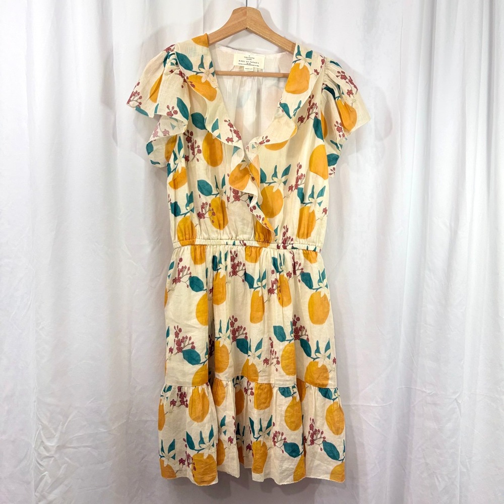 NWOT Trovata Lemon Print Ruffle Dress Size M Cotton Summer Boho Vacation